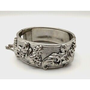 Vintage Bracelet Victorian Revival Grapes Motif Silver Tone Hinged Snap Closure